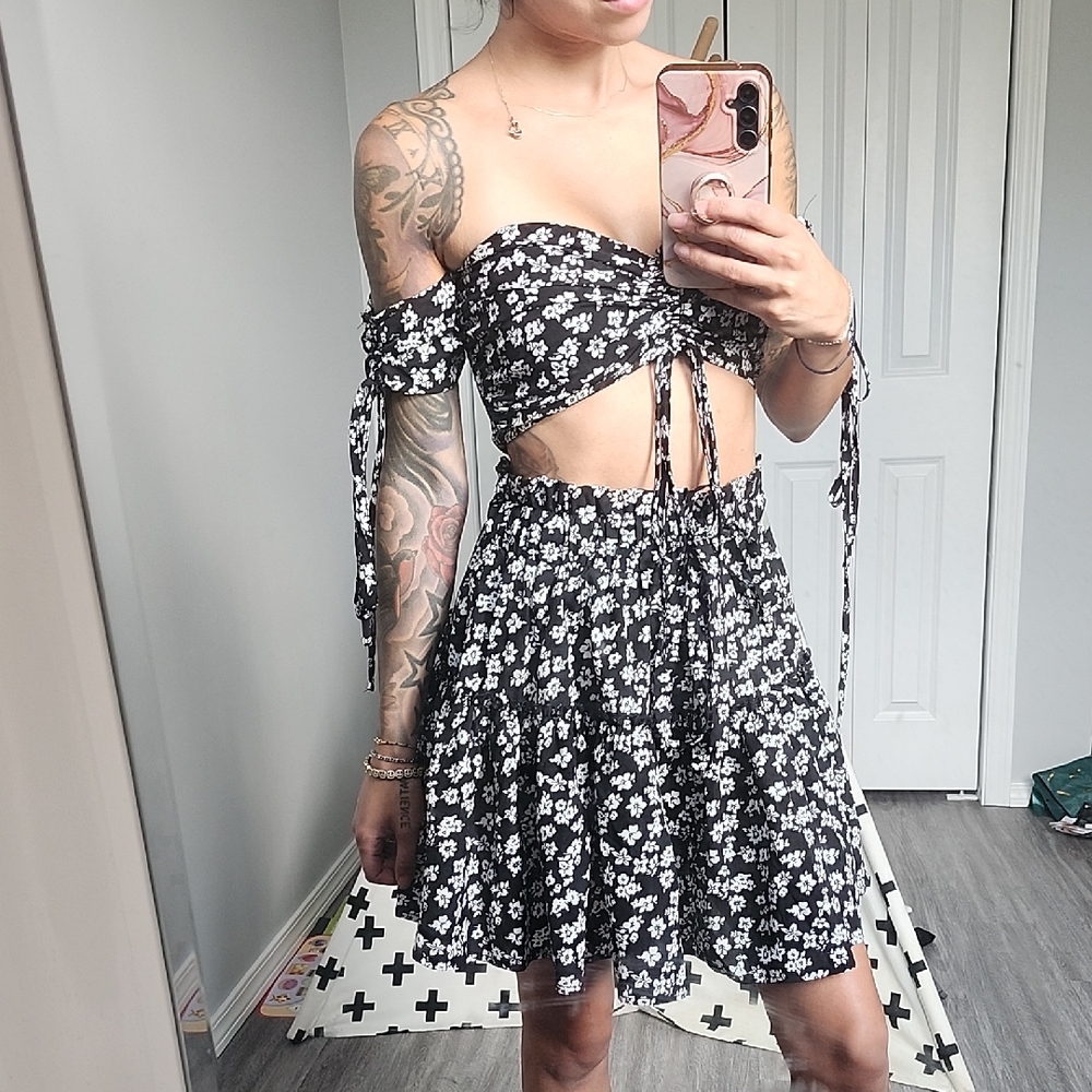 Black and White Floral Two-Piece Set